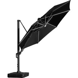 Hængeparasol Ø3,5m m/fod m/hjul+overtræk+LED, sort