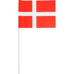 Papirflag på plastpind, Dannebrog, H40 cm, 10 stk.