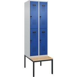 CP garderobeskab, 2x2 rum, Bænk,Hængelås, Grå/Blå