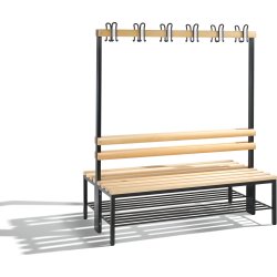 CP dubbelsidig bänk + skohylla, med krokar, 150 cm