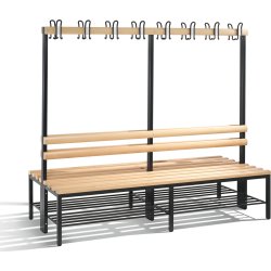 CP dubbelsidig bänk + skohylla, med krokar, 196 cm