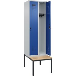 CP garderobeskab, 2x1 rum, Bænk, Hængelås, Grå/Blå