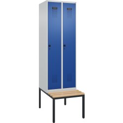 CP Klädskåp, 2x1 fack, Bänk, Hänglås, Grå/blå