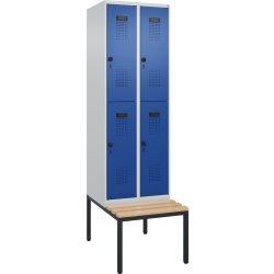 CP Klädskåp, 2x2 fack, Bänk, Hänglås, Grå/Blå