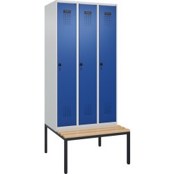 CP Klädskåp, 3x1 fack, Bänk, Hänglås, Grå/blå