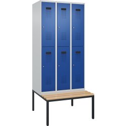 CP Klädskåp, 3x2 fack, Bänk, Hänglås, Grå/blå