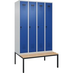 CP Klädskåp, 4x1 fack, Bänk, Hänglås, Grå/blå