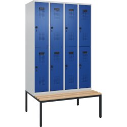 CP Klädskåp, 4x2 fack, Bänk, Hänglås, Grå/blå