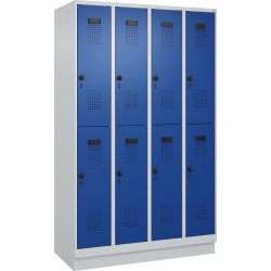 CP Klädskåp, 4x2 fack, Sockel, Hänglås, Grå/blå