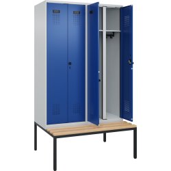 CP garderobeskab,2x(1x2) rum,Bænk,Hængelås,Grå/Blå