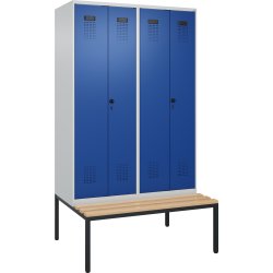 CP Klädskåp,2x(1x2) fack,Bänk,Hänglås,Grå/Blå