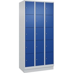 CP Klädskåp, 3x5 fack, Sockel, Lås, Grå/Blå