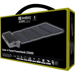 Sandberg Solar 4-Panel 25.000 mAh Powerbank, sort