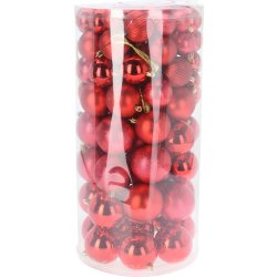 Æske m/Julekugler, 100 stk, 5 størelser, rød