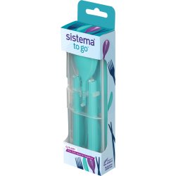 Sistema To Go bestick, kniv/gaffel/sked, blågrön