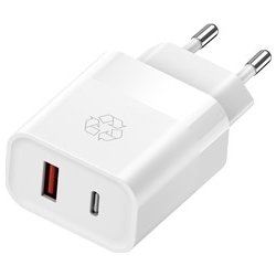 Ëssentials oplader, 30W, USB-A & USB-C, hvid