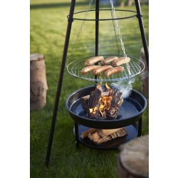 Dangrill tripod bålsted med bålfad og rist, sort