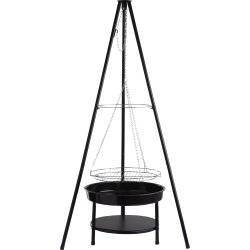 Dangrill tripod bålsted med bålfad og rist, sort