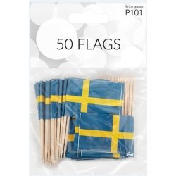 Kageflag på træpind, Svensk flag, 50 stk.