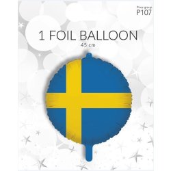 Ballon, folie, Svensk flag, 45 cm, 1 stk.