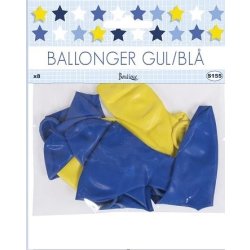 Ballon, blå/gul, 25 cm, 8 stk.