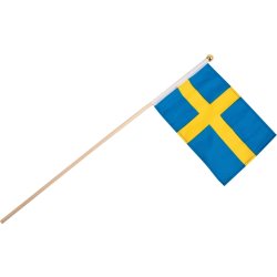 Stofflag på træpind, 22x16cm, Svensk flag, 1 stk.