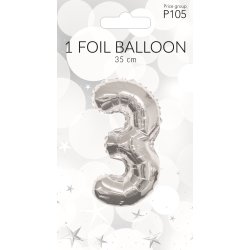 Folieballong, silver, siffran 3 , 35 cm