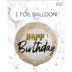 Ballon, folie, happy b-day guld, 45 cm, 1 stk.