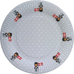 Engangsstallerken, garder med flag, Ø18cm, 8 stk.
