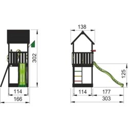 Jungle Gym Club legetårn m/grøn rutsjebane, sort