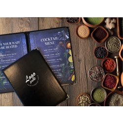 Deluxe Menuomslag | A4 | Eget tryk | Sort