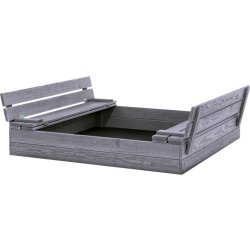NORDIC PLAY Sandkasse m/bænk & låg, 120x120cm, grå