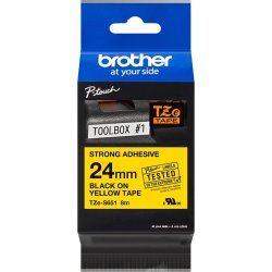 Brother TZe-S651 labeltape 24mm, sort på gul