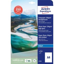 Avery Inkjet fotopapper, glansigt, A4 / 250 g / 50