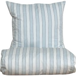 Omhu Blok Strib Sengetøj 140x200cm, hvid/blå, 2sæt