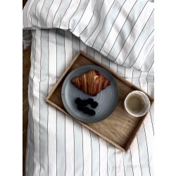 Omhu Blok Strib Sengetøj 140x200cm, hvid/blå, 2sæt