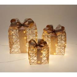 Gaveæske-sæt m. LED, 3 stk., champagneguld