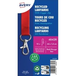 Avery 4842R Nøglesnor, rød med karabinhage