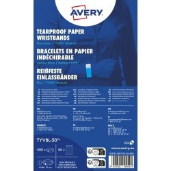 Avery TYVBL-50 Armbånd | blå | 500 stk. | 256x19mm