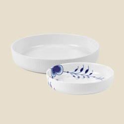 Royal Copenhagen Hvid & Blå Mega Riflet Fade, 2stk