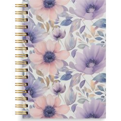 Burde Notesbog, A5, linjeret, lilac flowers