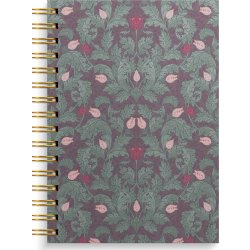 Burde Notesbog, A5, linjeret, burgundy flowers