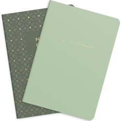 Burde Noteshæfte, 14x21 cm, 2-pk, green & pattern