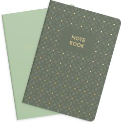 Burde Notesbog | 14x21 cm | 2-pk | Green & pattern