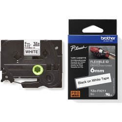 Brother TZe-FX211 labeltape 6mm, sort på hvid