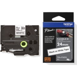 Brother TZe-FX251 labeltape 24mm, sort på hvid