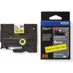 Brother TZe-FX611 labeltape 6mm, sort på gul