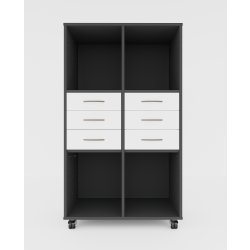 Stay reol m/6 rum og 6 hvide skuffer, m/ hjul
