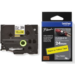 Brother TZe-FX651 labeltape 24mm, sort på gul