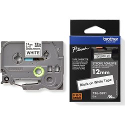 Brother TZe-S231 labeltape 12mm, sort på hvid